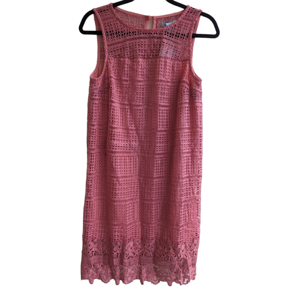 She + Sky Pink Crochet Mini Dress